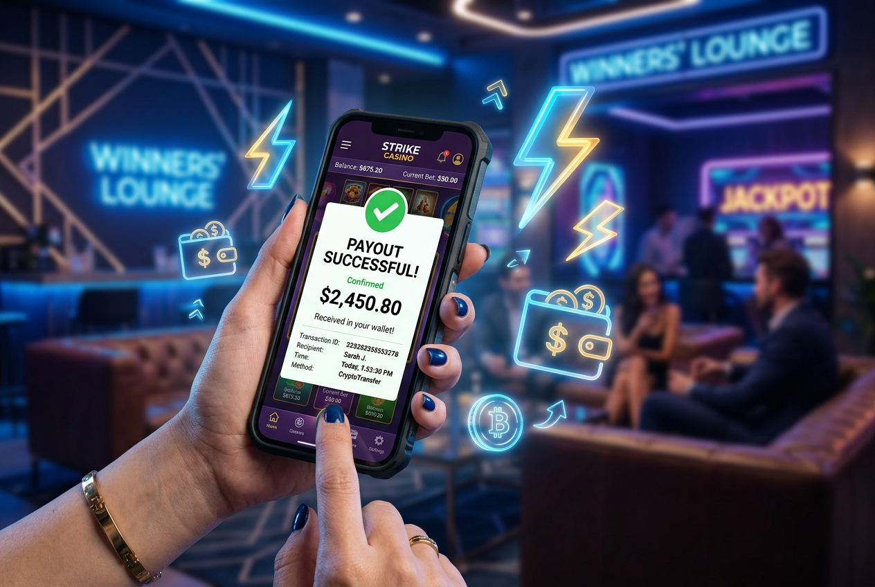 A smartphone showing a fast payment confirmation with digital currency icons.