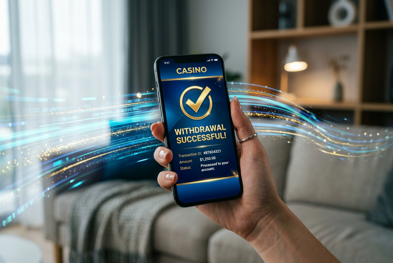 Smartphone screen showing a successful casino withdrawal.